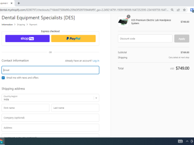 DES dental checkout page